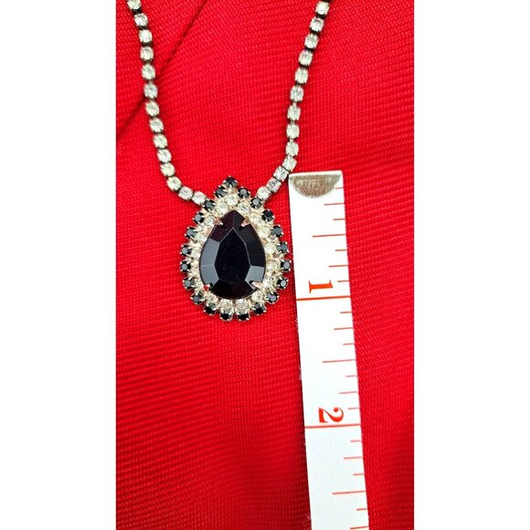 Vintage Rhinestone Clear Black Necklace Costume Teardrop Pendant Costume 17" - Picture 5 of 6